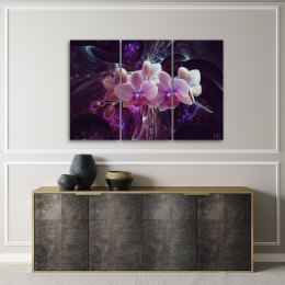 Obraz trzyczęściowy na płótnie, Biała orchidea na ciemnym tle - 150x100