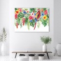 Obraz na płótnie, Liście kwiaty papuga tropikalne - 100x70