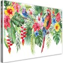 Obraz na płótnie, Liście kwiaty papuga tropikalne - 60x40