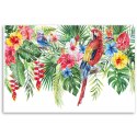 Obraz na płótnie, Liście kwiaty papuga tropikalne - 90x60