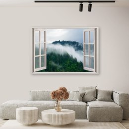 Obraz na płótnie, Las we mgle widok z okna - 100x70