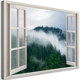 Obraz na płótnie, Las we mgle widok z okna, krajobraz - 60x40
