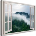 Obraz na płótnie, Las we mgle widok z okna, krajobraz - 90x60