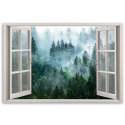 Obraz na płótnie, Okno Zielony las we mgle natura - 100x70
