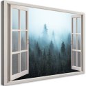 Obraz na płótnie, Okno widok Las we mgle natura - 120x80