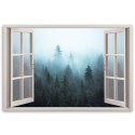 Obraz na płótnie, Okno widok Las we mgle natura - 120x80