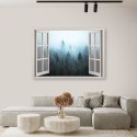 Obraz na płótnie, Okno widok Las we mgle natura - 90x60