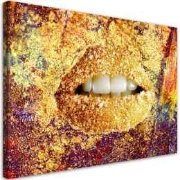 Obraz na płótnie, Abstrakcyjne złote usta - 120x80