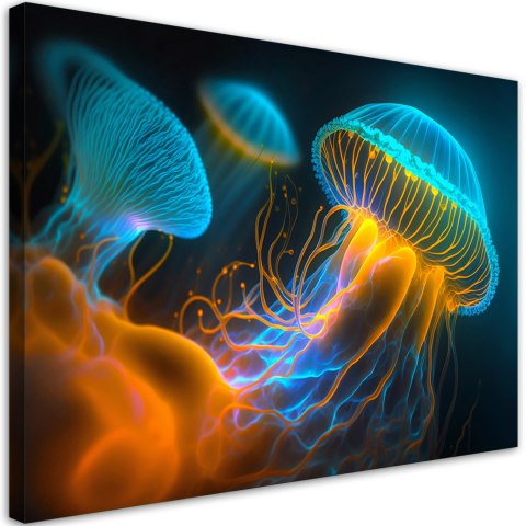 Obraz na płótnie, Meduzy pod wodą Neon - 120x80