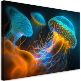 Obraz na płótnie, Meduzy pod wodą Neon - 60x40