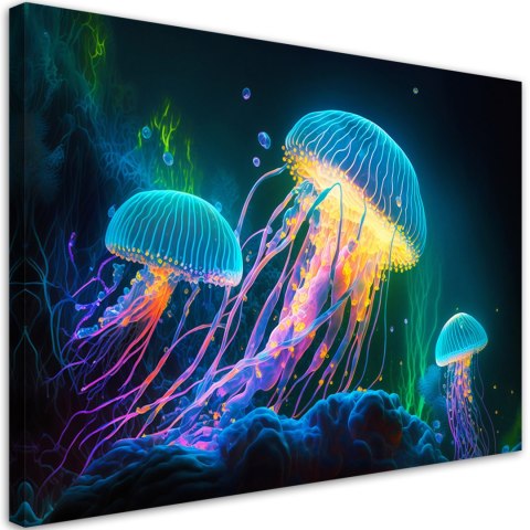 Obraz na płótnie, Neonowe meduzy pod wodą - 60x40