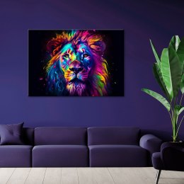 Obraz na płótnie, Kolorowy Neonowy Portret Lwa Ai - 100x70