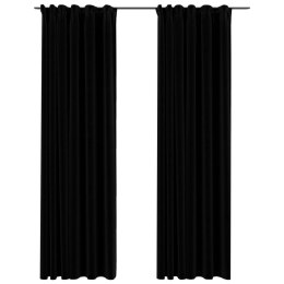 Zasłony stylizowane na lniane, 2 szt., czarne, 140x225 cm