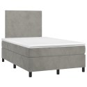 Łóżko kontynentalne z materacem i LED, szare 120x200cm, aksamit