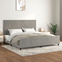 Rama łóżka z zagłówkiem, jasnoszara, 200x200 cm, aksamitna
