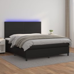 Łóżko kontynentalne z materacem i LED czarna ekoskóra 180x200cm