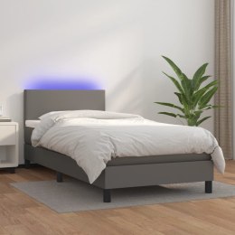 Łóżko kontynentalne z materacem i LED, szara ekoskóra 80x200 cm