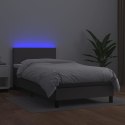Łóżko kontynentalne z materacem i LED, szara ekoskóra 80x200 cm