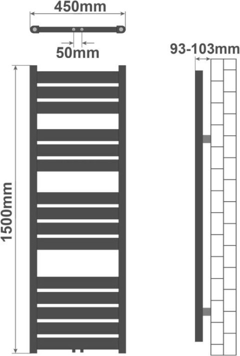 Grzejnik łazienkowy 1500 x 450 mm, biały