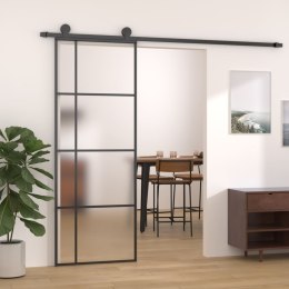 Drzwi przesuwne, matowe szkło ESG, aluminium, 76x205 cm, czarne