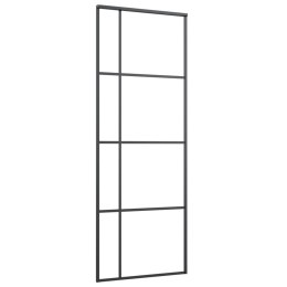 Drzwi przesuwne, matowe szkło ESG, aluminium, 76x205 cm, czarne