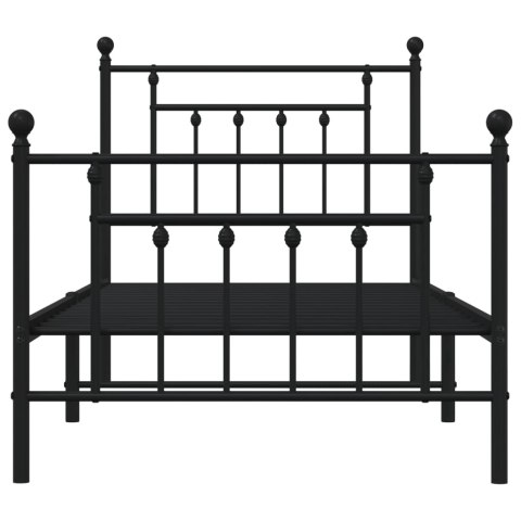 Metalowa rama łóżka z wezgłowiem i zanóżkiem, czarna, 90x200 cm