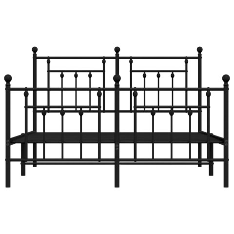 Metalowa rama łóżka z wezgłowiem i zanóżkiem, czarna, 140x200cm