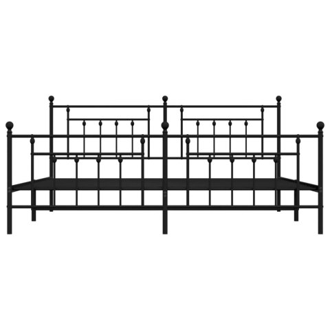 Metalowa rama łóżka z wezgłowiem i zanóżkiem, czarna, 200x200cm