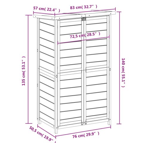 Ogrodowa szopa na narzędzia, brązowa, 83x57x140 cm, sosnowa