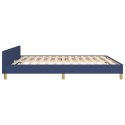 Rama łóżka z zagłówkiem, niebieska, 160 x 200 cm, obita tkaniną