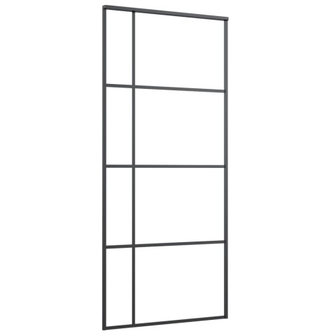 Drzwi przesuwne, szkło ESG i aluminium, 90x205 cm, czarne