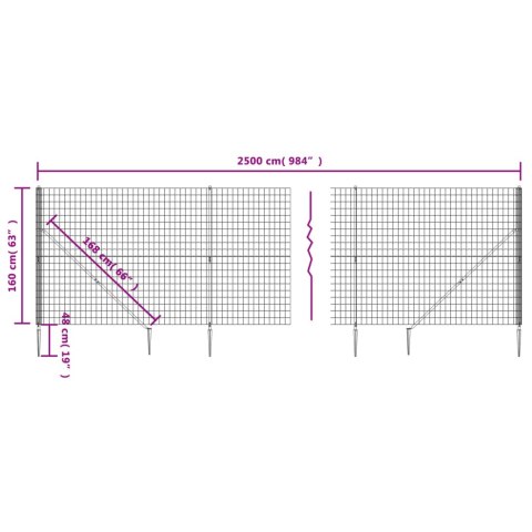 Ogrodzenie z siatki, z kotwami, antracytowe, 1,6x25 m Ogrodzenie z siatki, z kotwami, antracytowe, 1,6x25 m