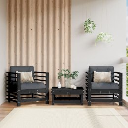 Fotele ogrodowe z poduszkami, 2 szt., czarne, drewno sosnowe