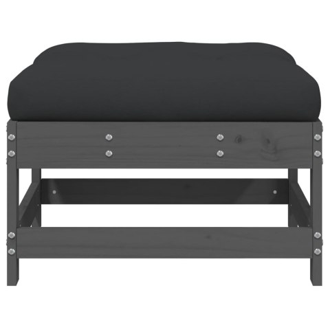 Podnóżek ogrodowy z poduszką, szary, lite drewno sosnowe