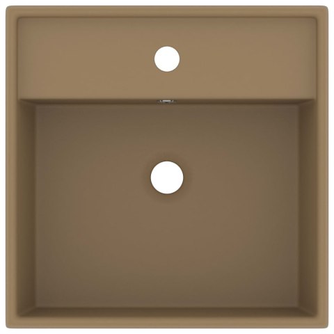 Kwadratowa umywalka z przelewem, matowy kremowy, 41x41 cm