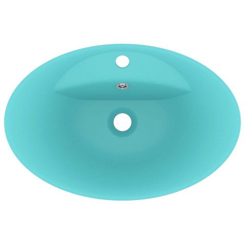 Owalna umywalka z przelewem, matowa jasna zieleń, 58,5x39 cm