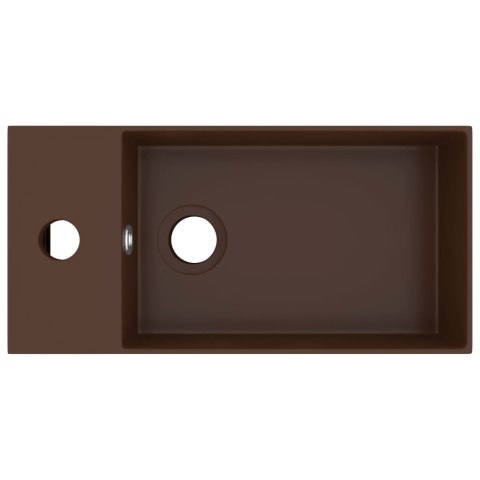 Umywalka z otworem przelewowym, ceramika, ciemnobrązowa