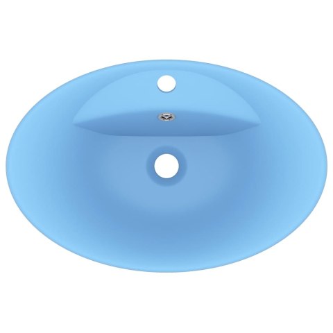 Owalna umywalka z przelewem, matowy błękit, 58,5x39cm, ceramika