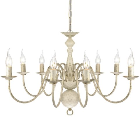 Biały, metalowy żyrandol w starym stylu, 8 żarówek