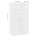 Komoda, 6 szuflad, biała, 50x34x96 cm, materiał drewnopochodny