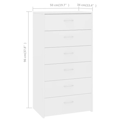 Komoda, 6 szuflad, biała, 50x34x96 cm, materiał drewnopochodny
