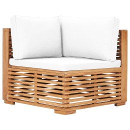 Narożne siedzisko ogrodowe z kremową poduszką, drewno tekowe