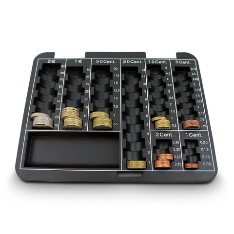 Kasetka 25cm do bilonu czarna metalowa sejf na pieniądze sezam na klucz