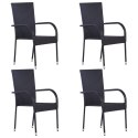 Sztaplowane krzesła ogrodowe, 4 szt., polirattan, czarne