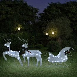 VidaXL Renifery z saniami, dekoracja do ogrodu, 60 diod LED, białe