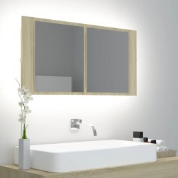 VidaXL Szafka łazienkowa z lustrem i LED, dąb sonoma, 90x12x45, akryl