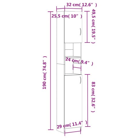 Szafka łazienkowa, szarość betonu 32x25,5x190 cm, płyta wiórowa