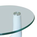 Biały stolik kawowy z okrągłym, szklanym blatem, wysoki połysk