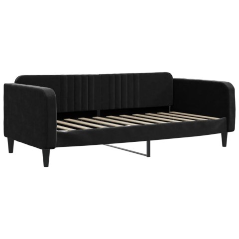 Sofa z funkcją spania, czarna, 90x190 cm, obita aksamitem