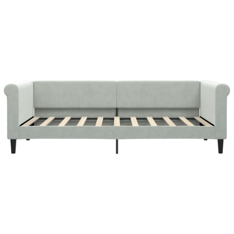 Sofa z funkcją spania, jasnoszara, 90x190 cm, obita aksamitem